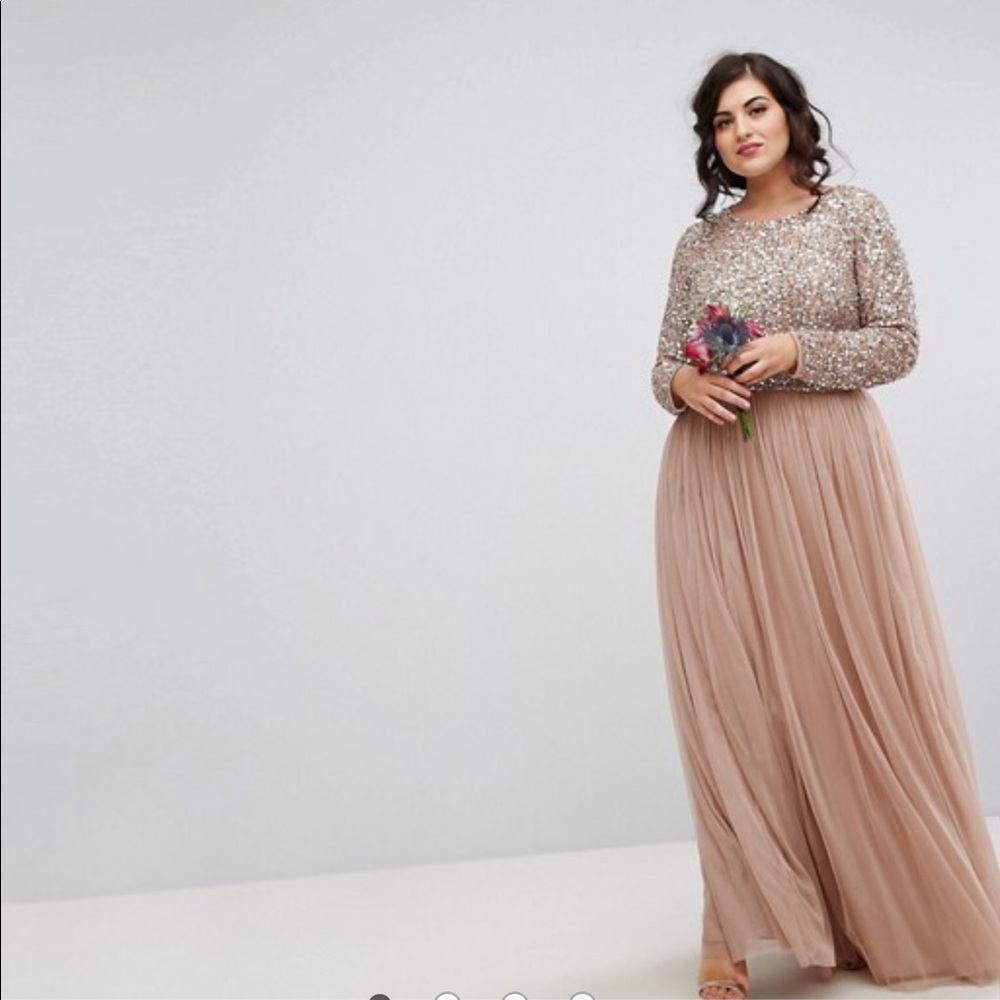 ASOS Maya Plus Bridesmaid long sleeved maxi dress